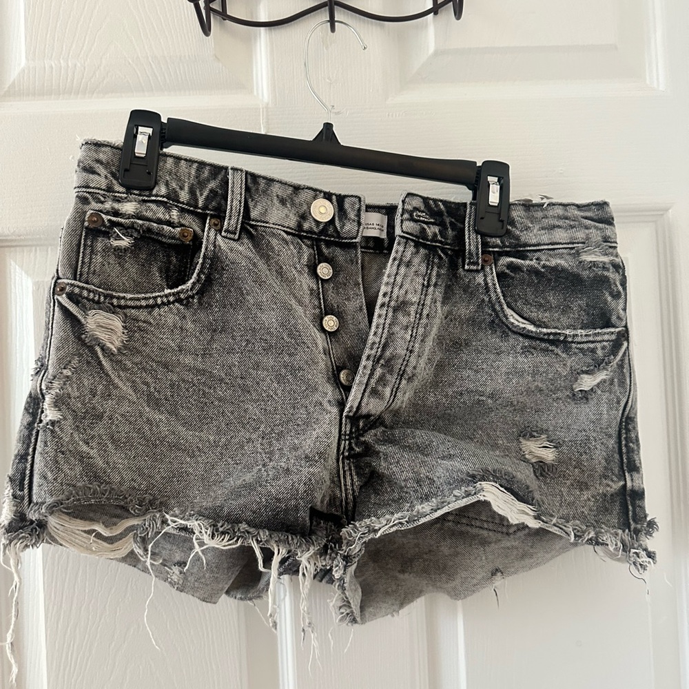 Distressed Gray Denim Shorts